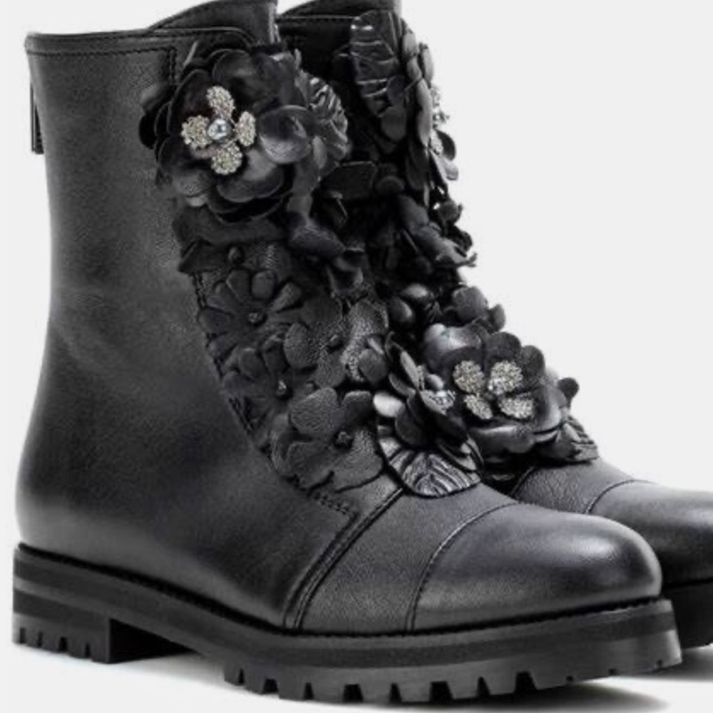 Jimmy Choo Black Floral Embellished Ankle Boots